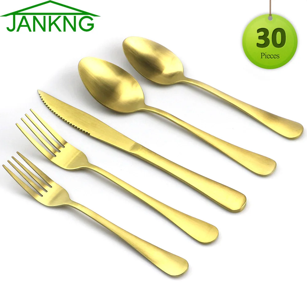Столовые приборы JANKNG из матового золота 30 шт. набор столовых приборов
