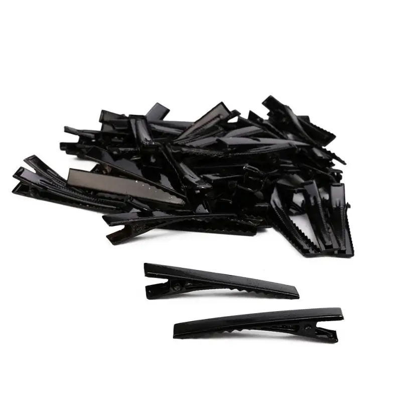 50PCS 6 Sizes Black Hair Clips Small Medium Lot Silver Crocodile Alligator Bow Blank 2U928 | Красота и здоровье