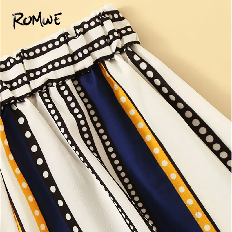 ROMWE Striped Back Tied Knot Cami Top With Wide Leg Shorts Woman Sets Crop Vest And Ruffle Hem Shorts Two-Piece Boho Co-ords