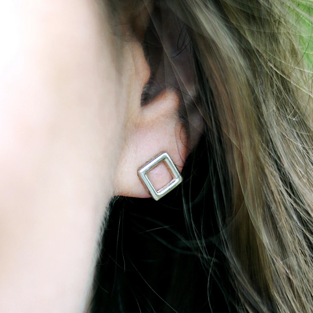 Simple Earrings for Women 925 Sterling Silver Earring Hollow Square Stud Elegant Minimalist Geometric Jewelry | Украшения и