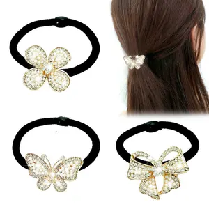 1 шт., эластичная резинка для волос с искусственным жемчугом и бантом в виде сердечек, для женщин и девочек, аксессуары для волос
