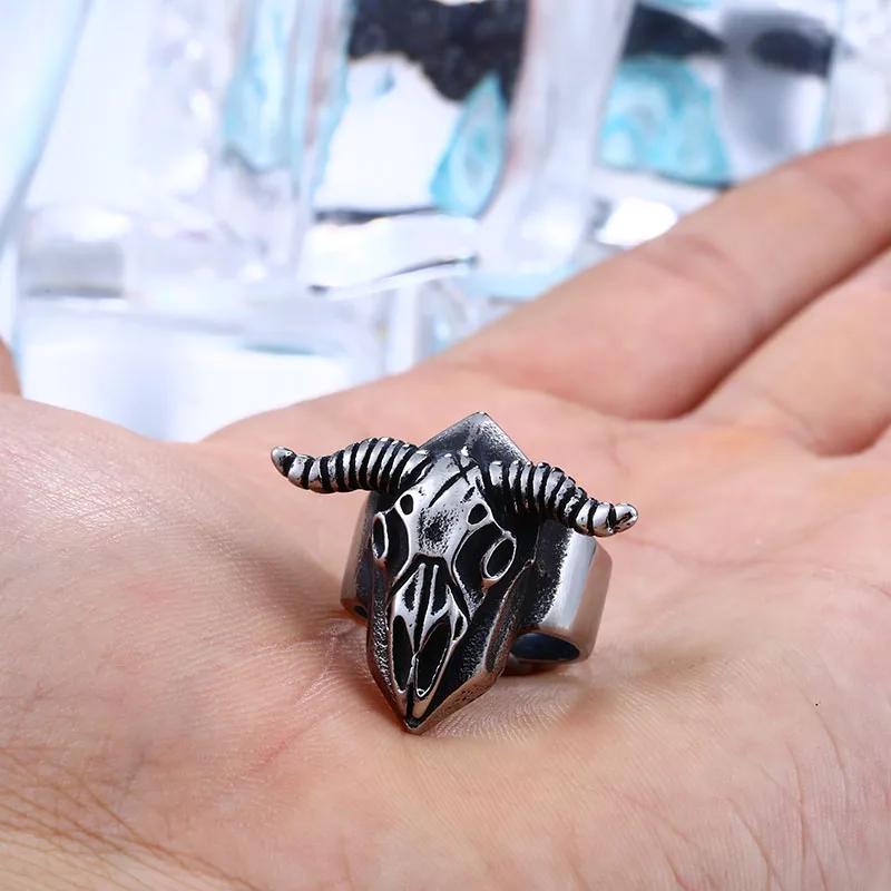 Байер Винтаж Нержавеющая сталь Коза глава кольцо для человека Байкер Punk