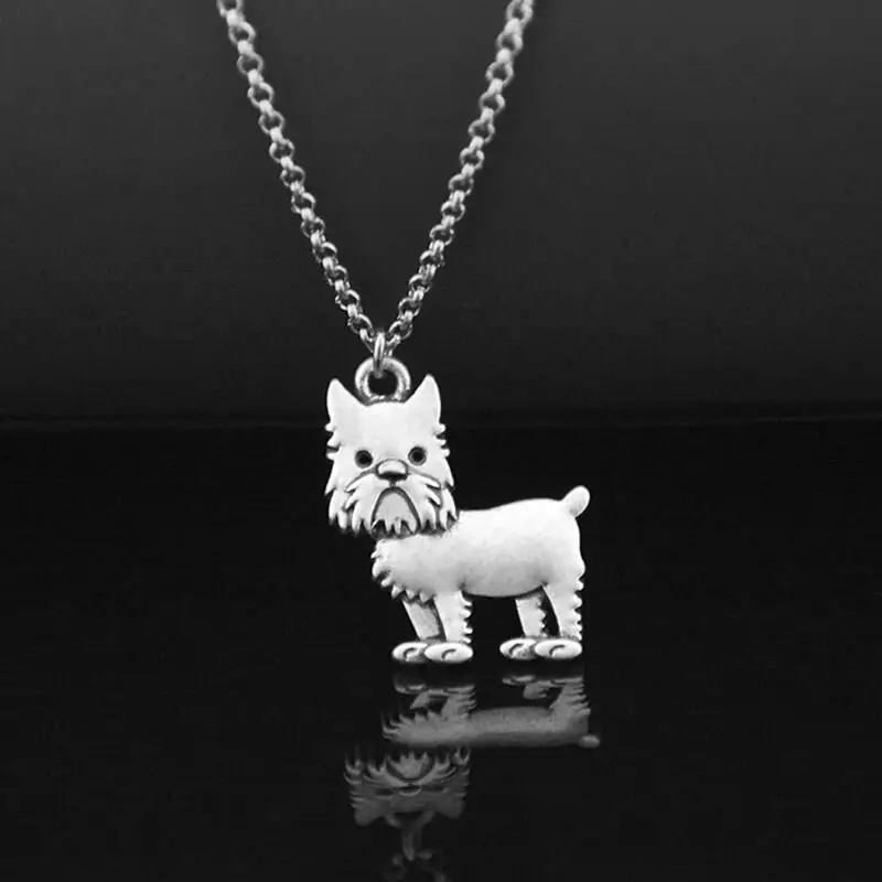 Retro Silver Color Stainless Steel Long Chains Colar Brussels Griffon Pendant Necklace Women Dog Charm Necklaces For Girls Gifts | Украшения