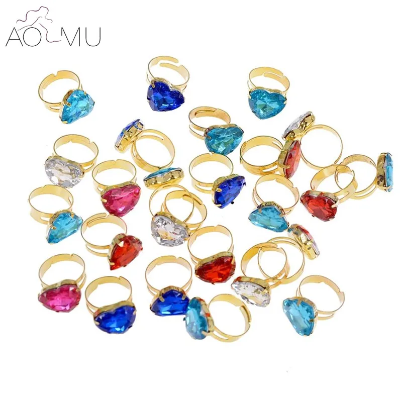 AOMU 50 шт. в форме сердца кольца с прозрачными стразами микс ювелирных изделий Много девочка ребенок дети девочка кольца Размер Регулируемый подарок