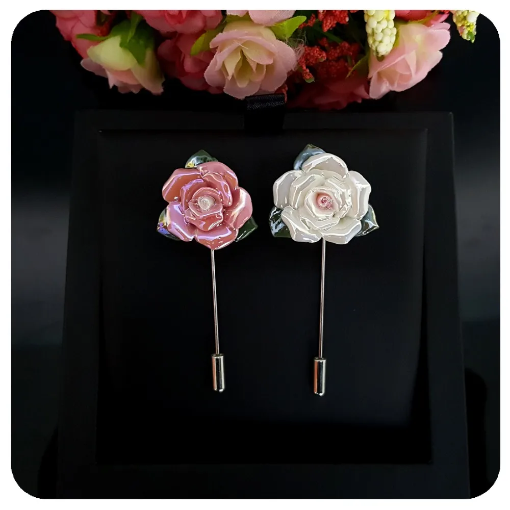 Нежный ручной Сияющий керамика Броши с розами ювелирные изделия розовый и белый