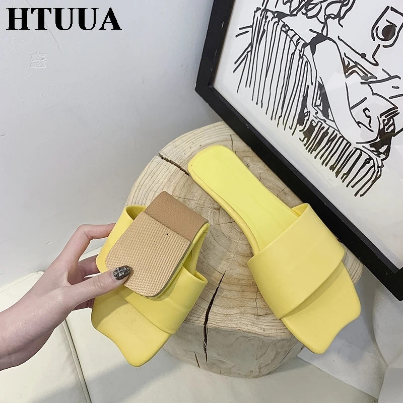 HTUUA 2019 в Корейском стиле модные туфли леденцового Цвета женские шлепанцы на