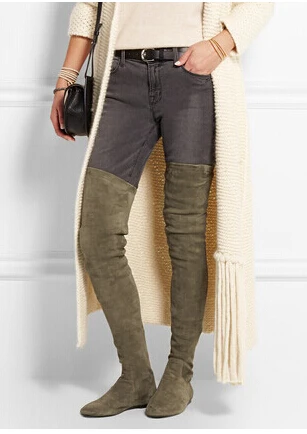 Kopen 2016 Fashion Designer Suède Dij Hoge Laarzen Vrouwen Stretch Over De Knie Laarzen Herfst Winter Schoenen Voor Kerstcadeau