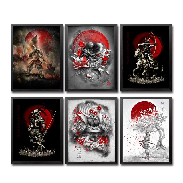 Японская настенная краска Bushido Sakura Samurai Настенный декор холст фотопостер | Дом и