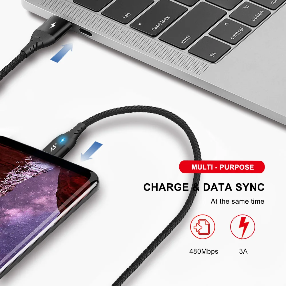 A.S 3A СВЕТОДИОДНЫЙ Магнитный зарядный usb-кабель для передачи данных для iPhone Micro USB Type C мобильный телефон Быстрая зарядка магнит Зарядное устройство USB кабель 3 штекера