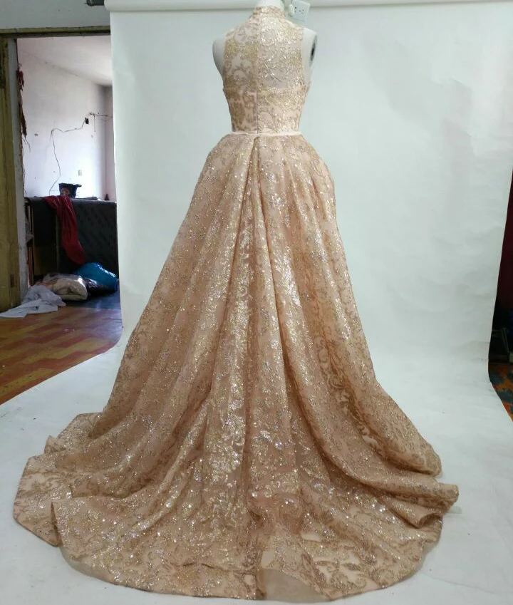 Женское вечернее платье Rede de brilho champanhe vestidos festa vestido longo para casamento com sobrecarga removivel