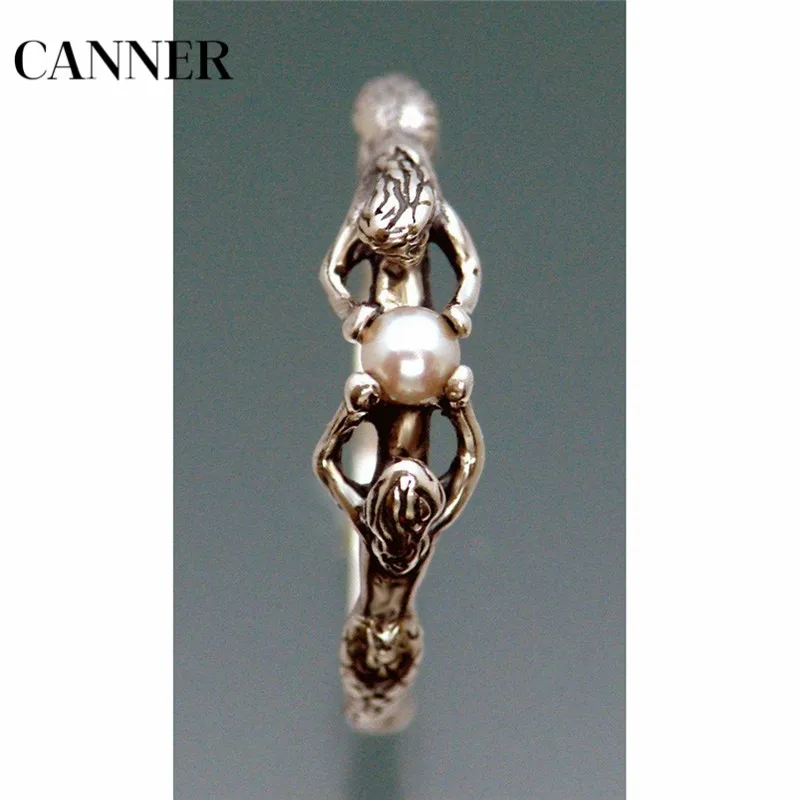 Canner, женские кольца, винтажные, две русалки, с жемчугом, Ретро стиль, кольца, свадебные, Обручальные, серебряные, ювелирные изделия, для женщин