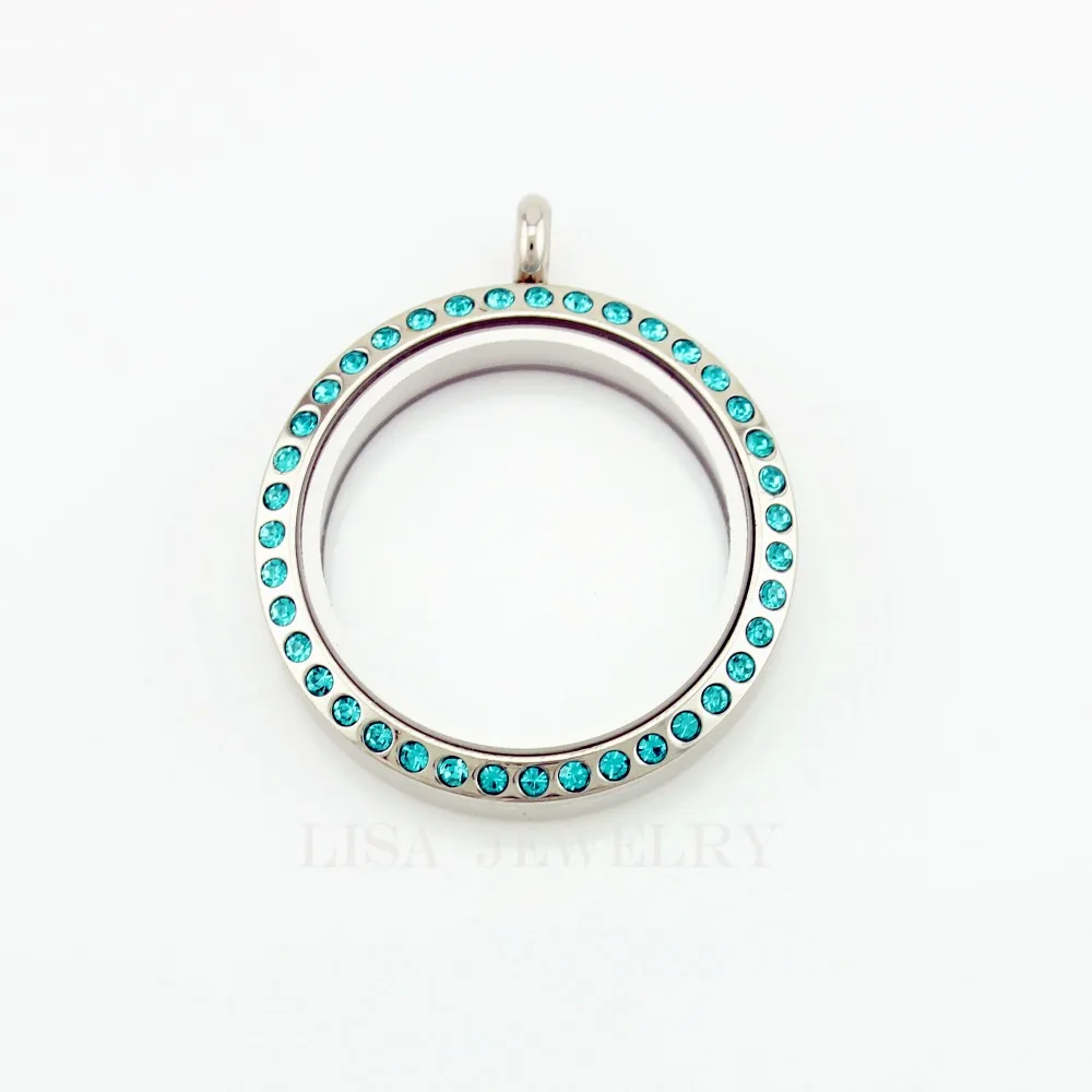 30mm screw twist closure silver color 316L stainless steel floating lockets with blue Crystal Birthstone photo locket for women | Украшения