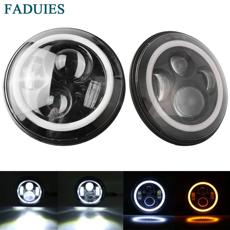 

FAUDIES For Lada 4x4 urban Niva Headlight 7" Round Halo Headlight With DRL Angel Eyes For Jeep Wrangler Hummer H1 Land rover