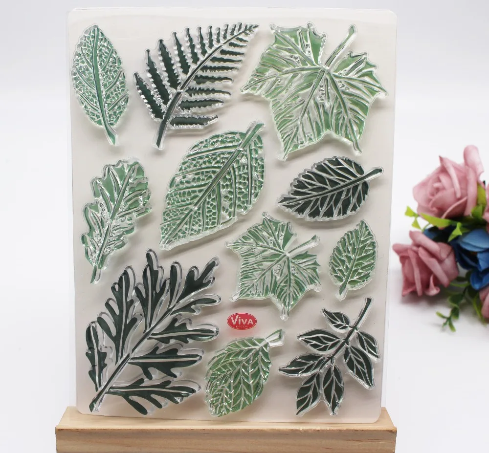 Pine Leaves прозрачные штампы листья резиновая печать/печать для DIY
