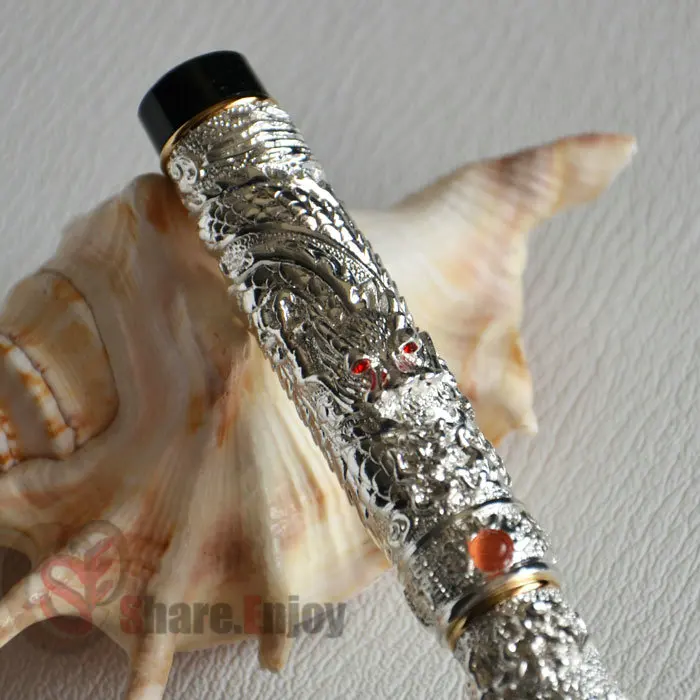 Шариковая ручка благородный JINHAO Серебро Два дракона ИГРАТЬ жемчуг кристалл|pen