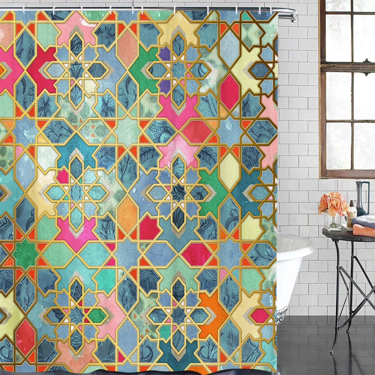 Золотые и великолепные красочные марокканские мозаичные очень длинные тканевые