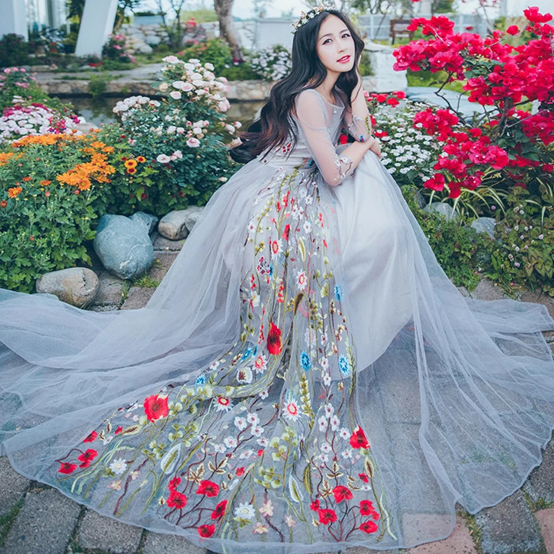 Женское длинное Сетчатое платье с цветочной вышивкой вечерние кружевные платья