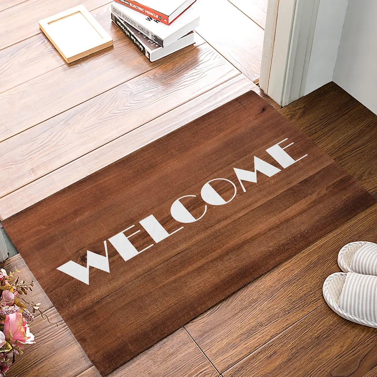 Винтажный Ретро-коврик из коричневой древесины приветствуем дверные коврики