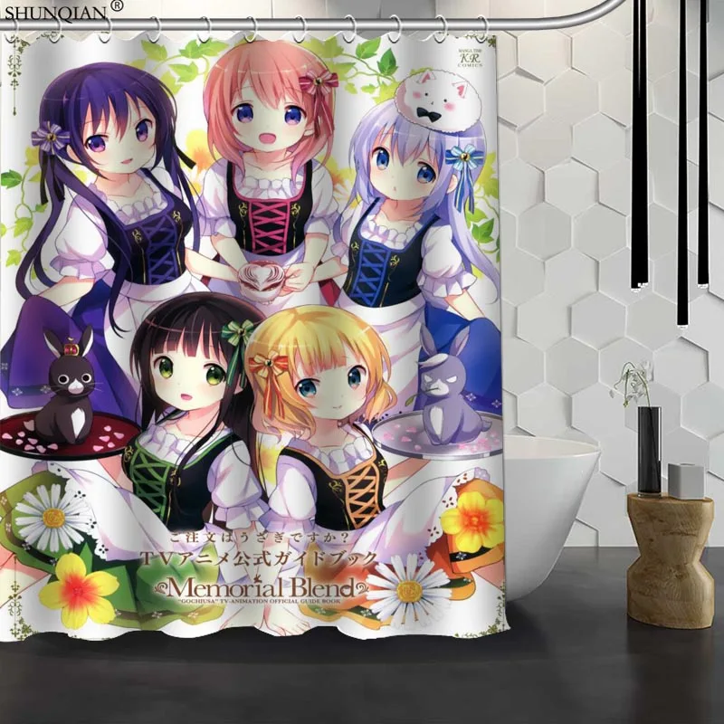 Новый Gochuumon wa Usagi Desu ka пользовательские занавески для душа водонепроницаемая