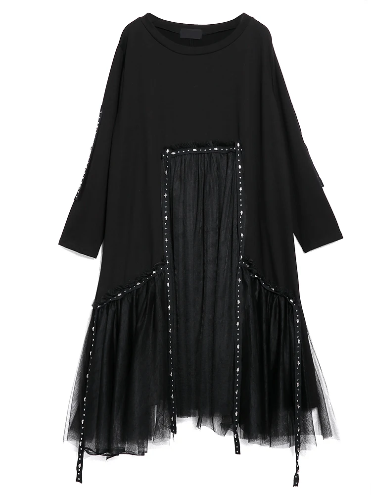 

Casual Black Rivet Dress Women 2020 Spring Irregular Vestidos Loose Dress Patchwork Oversize Pregnant Casual Dresses LT081S50
