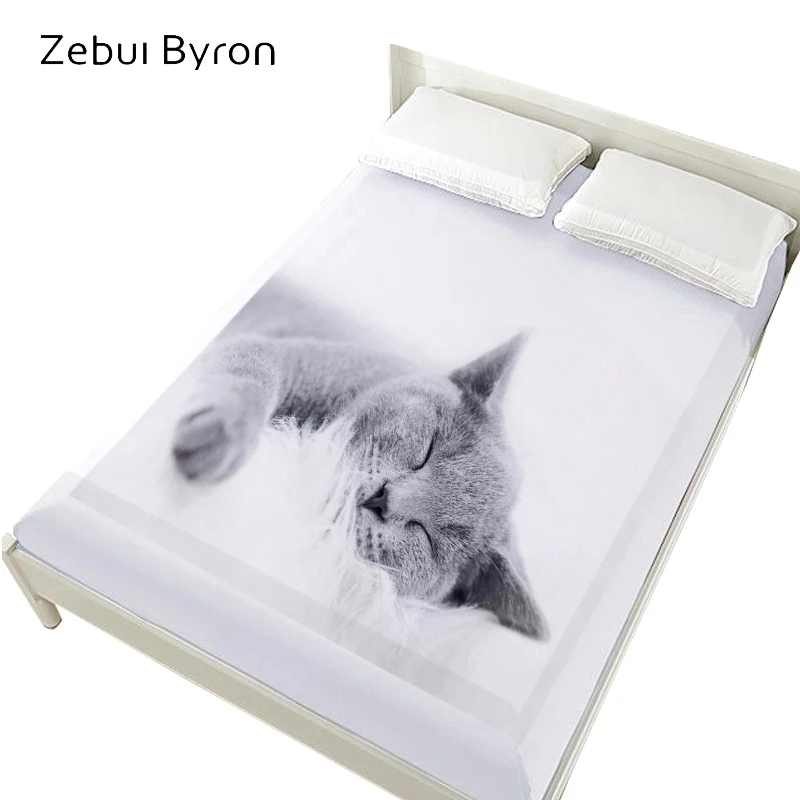 3D Bed Sheets On Elastic Band 160x200 Fitted Mattress Cover for bed.Bedsheet Linen animal Sleep cat Bedding Kids | Дом и сад