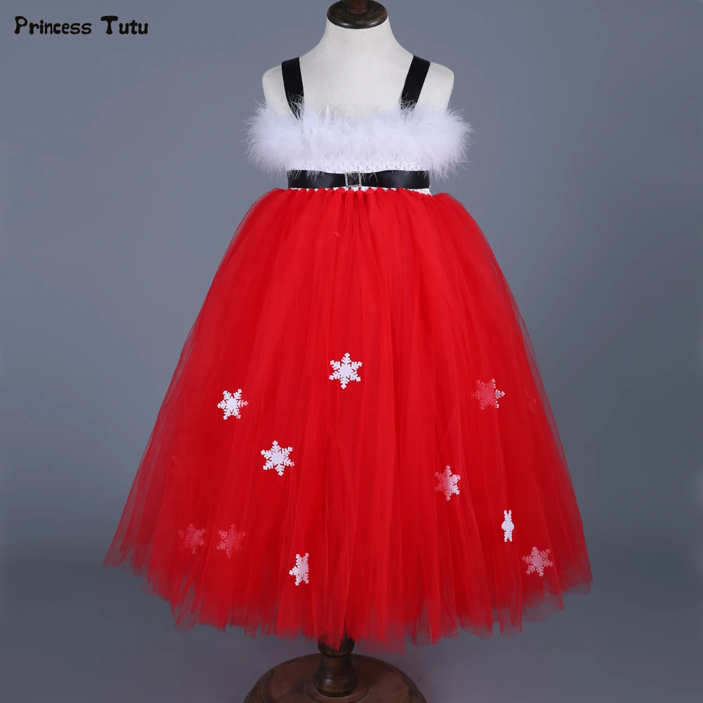 Kids Girls Christmas Party Dresses Costumes Red Snowflake Tutu Dress Children Clothing Fancy Xmas New Year Tulle | Детская одежда и