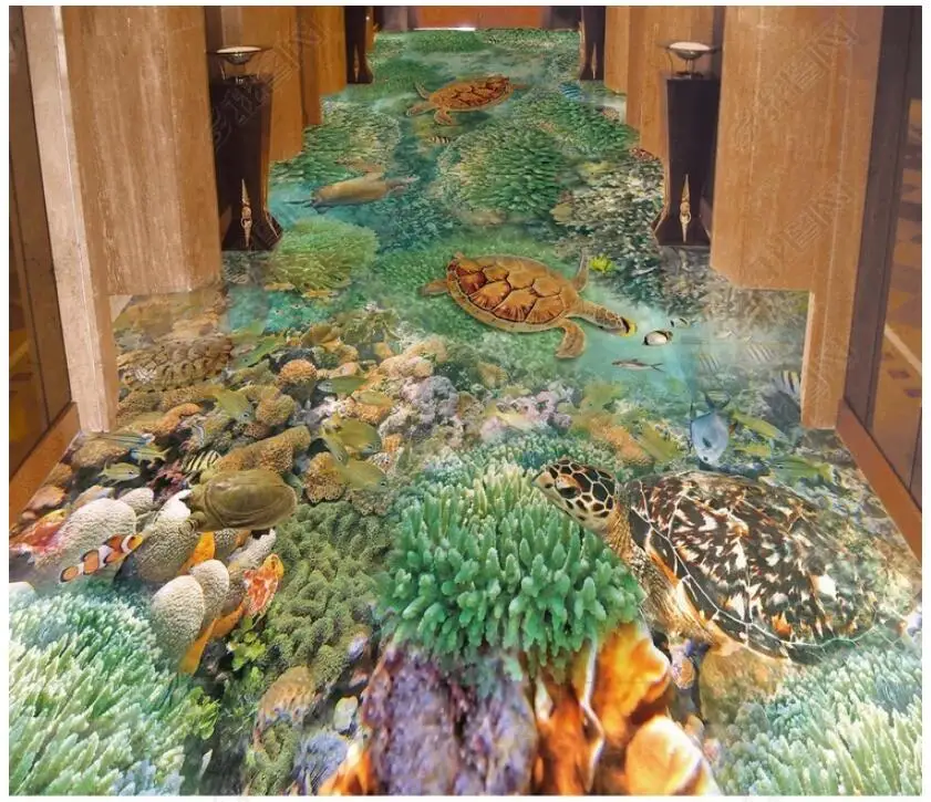 ПВХ Самоклеящиеся обои для пола фото 3d море мир дельфин черепаха коралл домашний