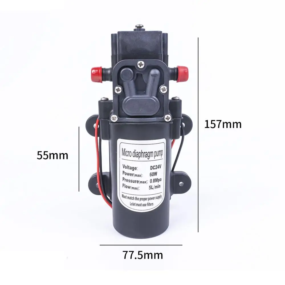 DC 24V 60W 130PSI 5L/мин Электрический мембранный насос Самовсасывающий усилитель для