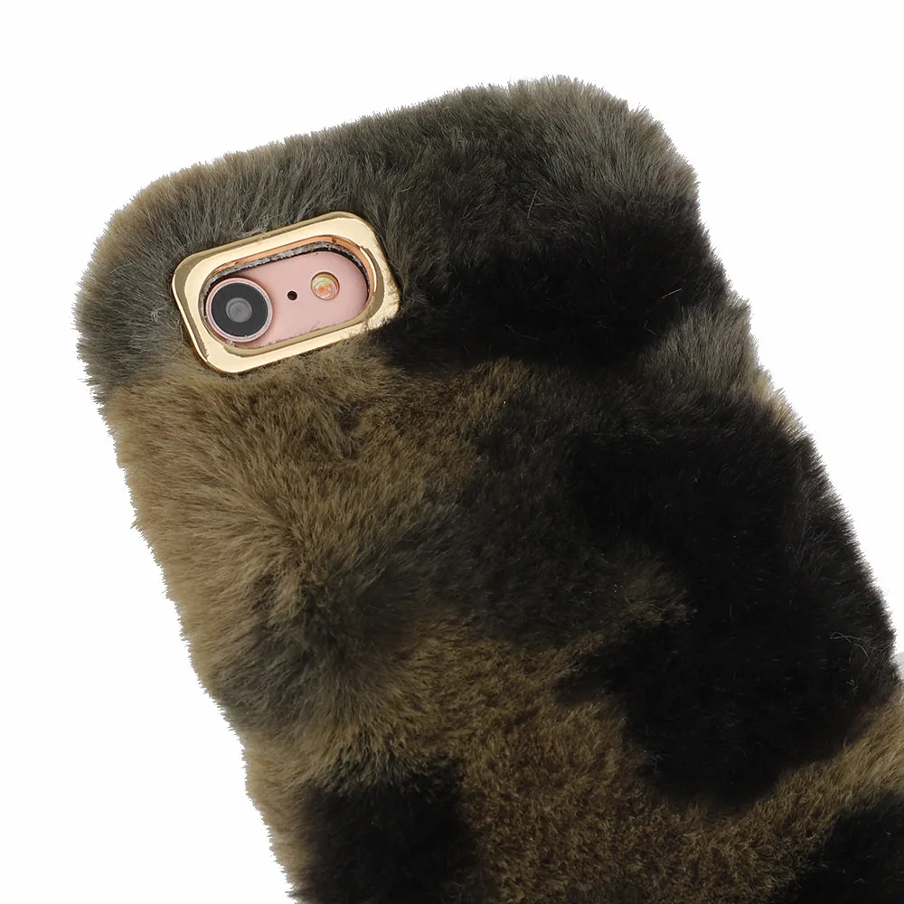L-FADNUT For iPhone X Case Xr Xs Max 7 8 6 6S Plus 5 5S SE Cover Camouflage Army Green Plush Soft TPU Silicone Bumper Fur Cases |