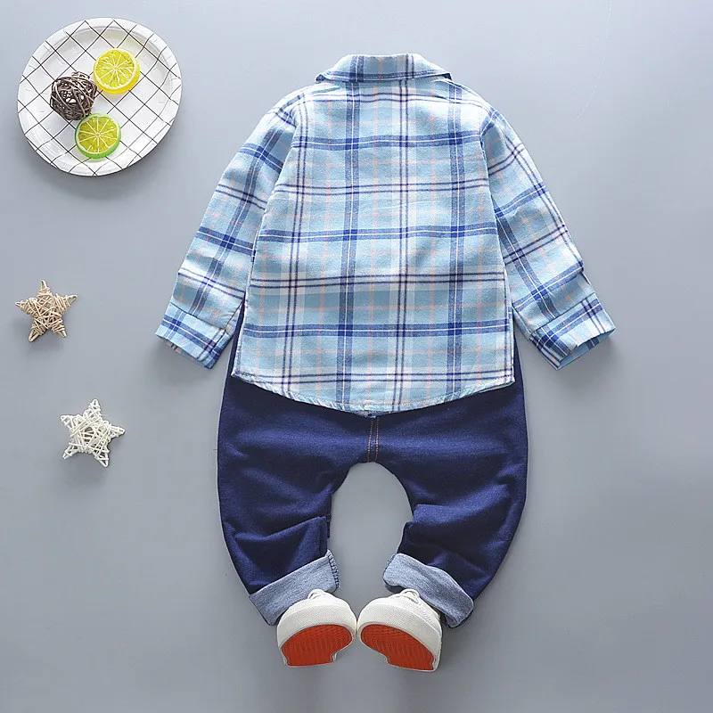 BibiCola autumn boys clothing set 2pcs kids gentleman clothes cotton plaid tracksuit for boy wedding costume children sport suit |