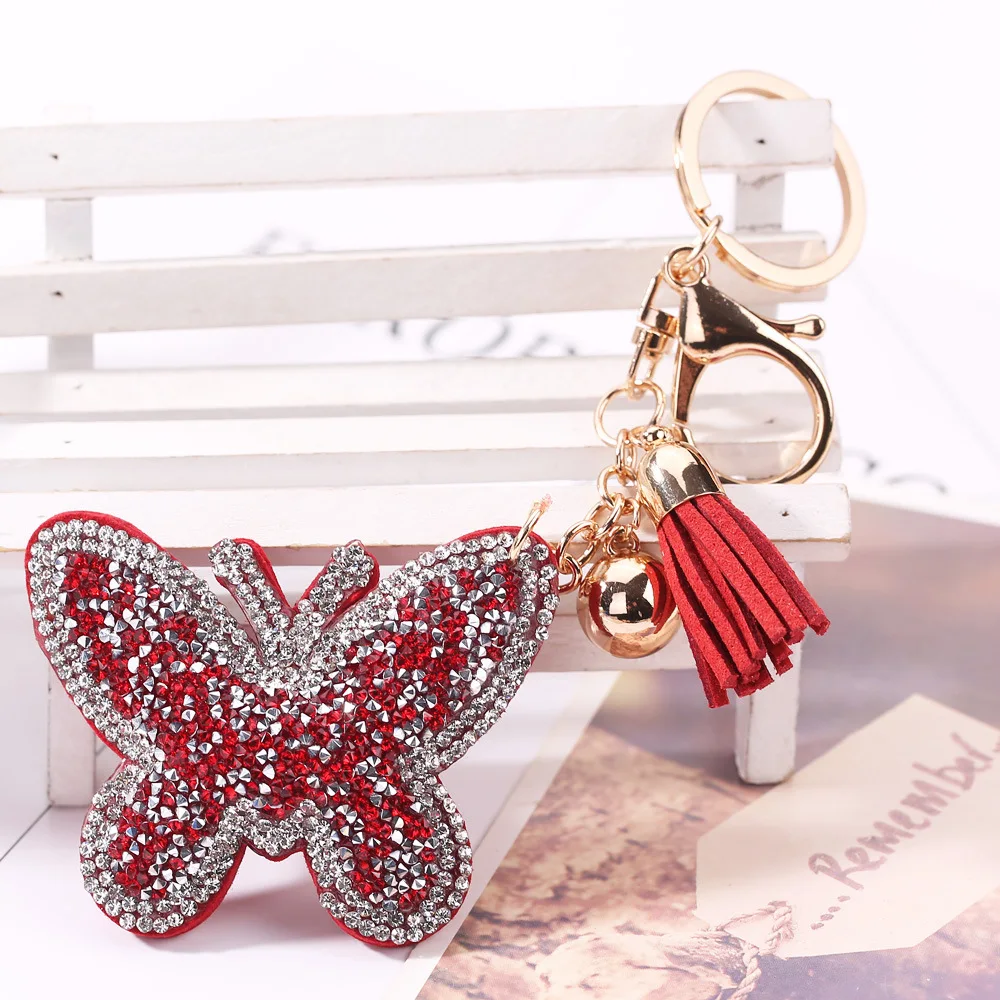 

Gold metal key chain crystal butterfly keychains keyrings women handbag charms pendant luxury man car key rings accessories gift