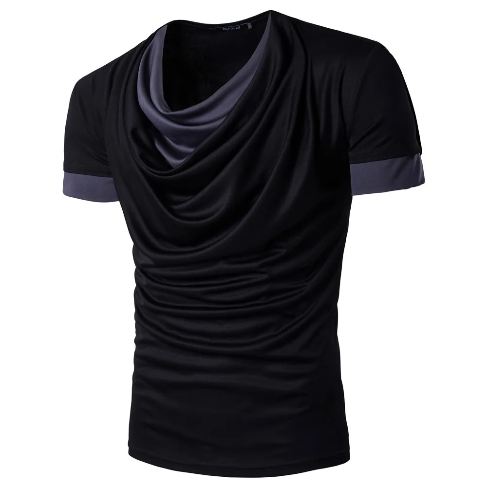 

Summer new European and American men's fight color high-street pile collar short-sleeved T-shirt