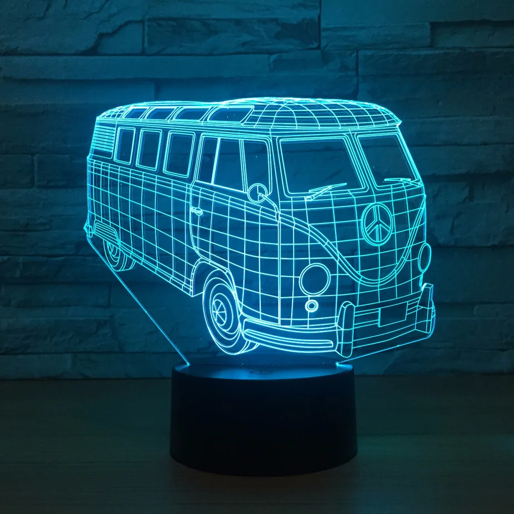 3D школьный автобус огни 3D светодиодный Красочные акриловые лампы как домашний украшения огни дети студент подарок с USB кабель
