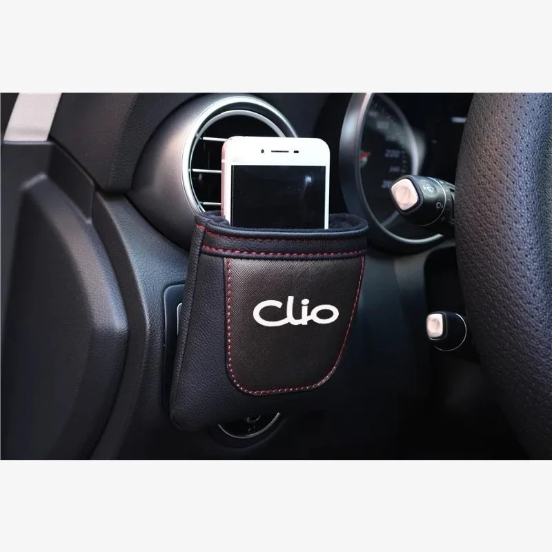

PU Leather Car Air Vent Stow Tidy Storage Bag Clip on Air Outlet Car Phone Bag Coin Bag For Renault Clio