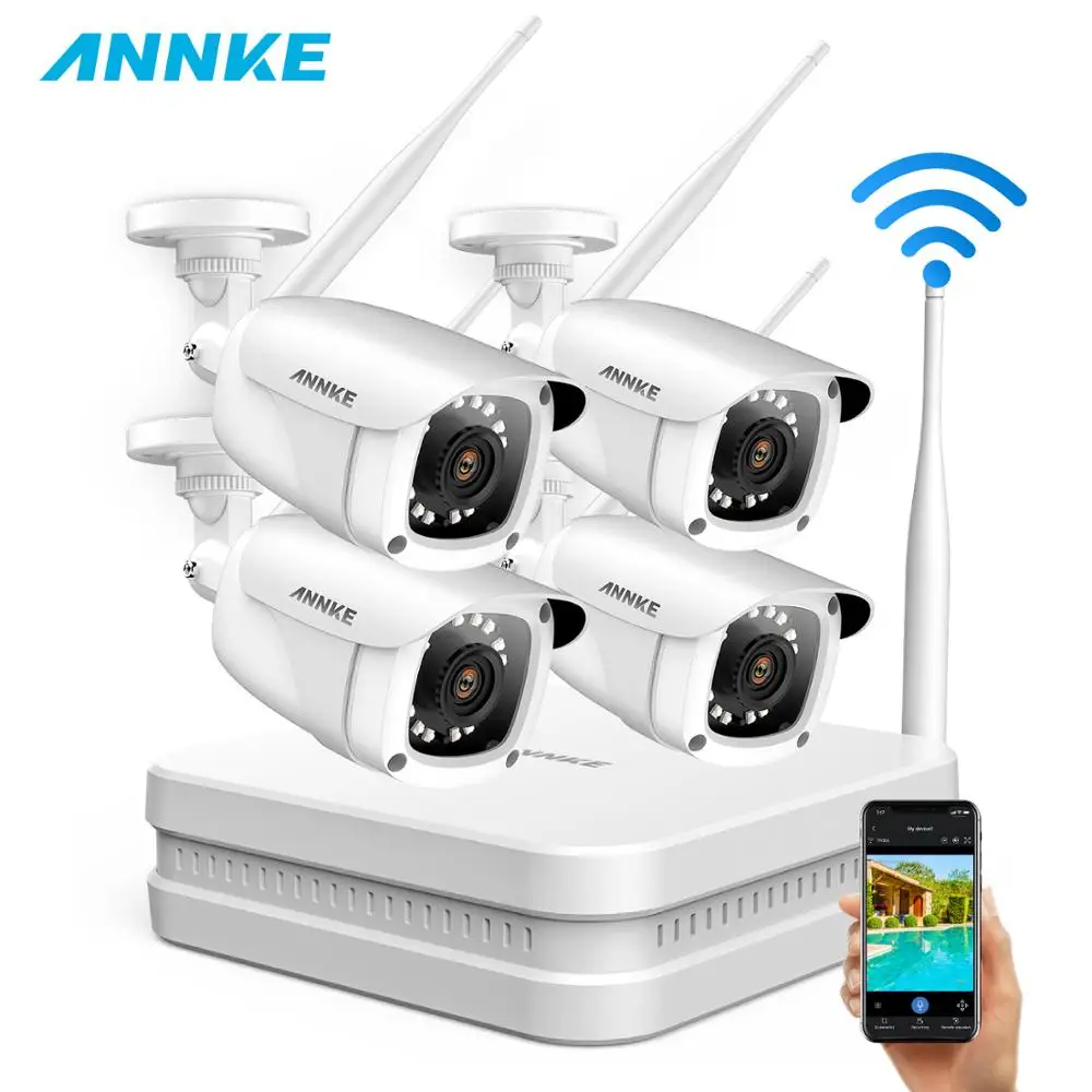 ANNKE 8CH 1080P FHD Беспроводная NVR видео система безопасности с 4 шт 2 МП пуля наружная Всепогодная IP wifi камера комплект домашнего видеонаблюдения