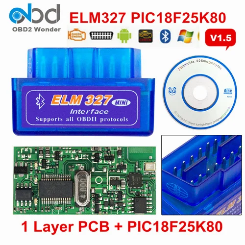 1 Layer PCB Blue OBD II ELM327 PIC18F25K80 Bluetooth V1.5 автоматический сканер ELM 327 25K80 2 слоя PCB OBDII диагностический сканер аппаратное обеспечение 1,5 Android PC - Цвет: 1 Layer PCB Blue