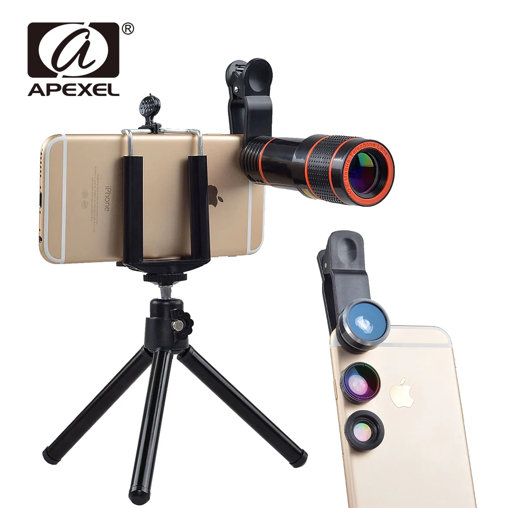 

Оптическая линза APEXEL Universal12X, телескопический зум, Широкоугольный макро-объектив для смартфонов iPhone, Sumsung, xiaomi