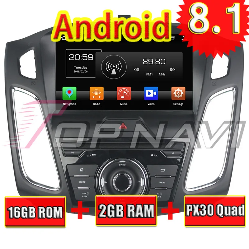 Topnavi четырехъядерный Android 8 1 Автомобильный GPS навигатор для Ford Focus 2012 2013 2014 2015 2016