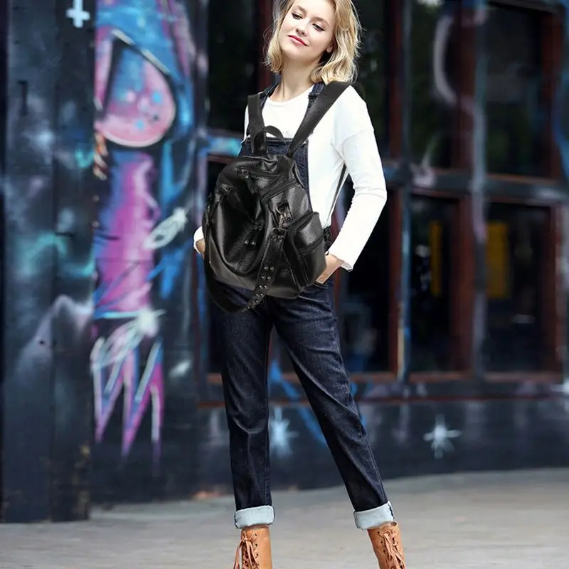 Женский рюкзак кошелек 3 способа из ПУ кожи с заклепками шипами женский сумка на