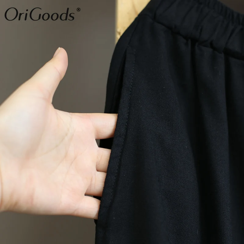 

OriGoods Women Wide leg Pants Cotton Linen Summer Wide leg Trousers Women Elegant Fashion Pants Skirt 2019 New Black Pants A429