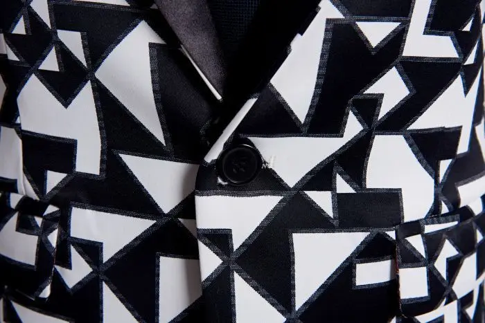 

PYJTRL New Men Fashion Black White Triangle Pattern Blazer Slim Fit Designs Costume Homme Stage Clothes For Singers Suit Jacket