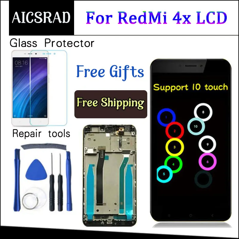 Pantalla LCD para m&oacute;vil, montaje de digitalizador con pantalla t&aacute;ctil de repuesto con marco para Xiaomi Redmi 4X Pro Prime de 5,0 pulgadas-0