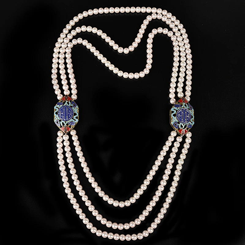 Wholesale Three rows Orange multi-layer Imitation Pearls 8.2mm beautiful and elegant necklace findings 28-32inch GEM H159 | Украшения и