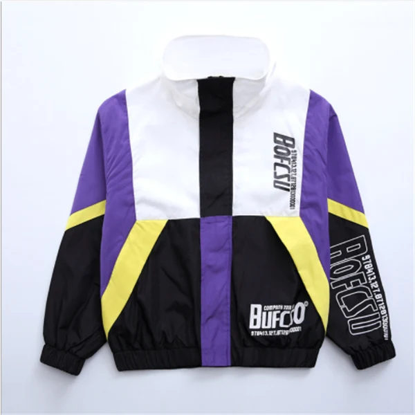 purple jacket Детский спортивный костюм для подростков, куртка на молнии+ штаны, 2 предмета, лоскутные костюмы в стиле хип-хоп и Джаз спортивный костюм для мальчиков и девочек детская одежда - Цвет: purple jacket