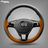 shining wheat black leather brown suede steering wheel cover for volkswagen vw golf 7 mk7 new polo jetta passat b8