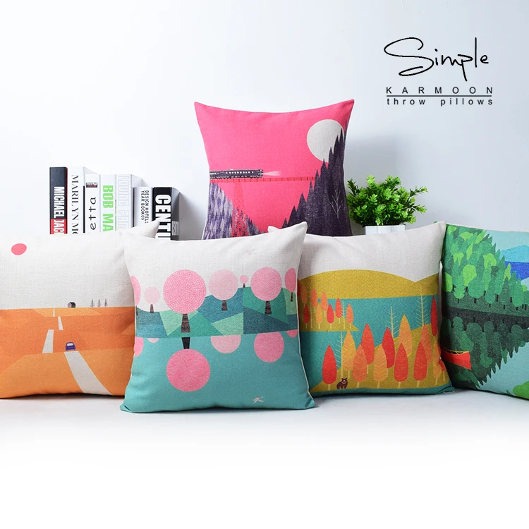 Весенняя наволочка для подушки декоративная с зелеными деревьями льняной чехол