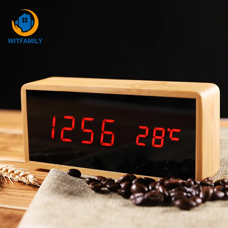 12/24 часовой переключатель цифровые электронные часы LED snooze бамбуковые деревянные