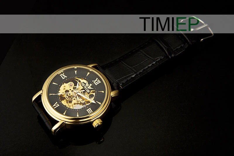 

SEWOR Luxury Brand Sports Mechanical Men's Steampunk Skeleton Hand Wound Watch Man Black Gold
