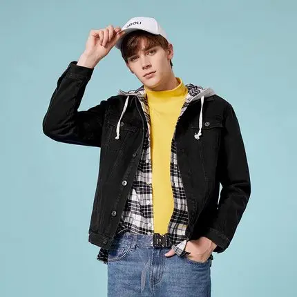 Мужская джинсовая куртка SEMIR, темно-синяя Повседневная джинсовая куртка для подростков, хлопковая джинсовая куртка с отложным воротником и длинным рукавом, джинсовая куртка-бомбер для мужчин - Цвет: demin black