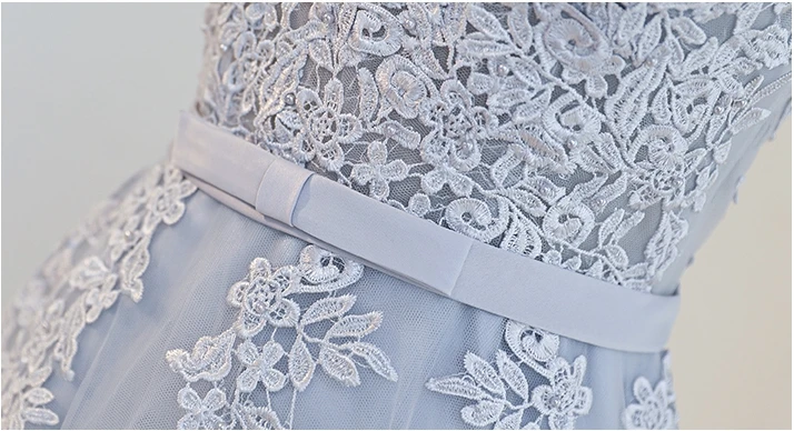 

wedding party gowns new sexy V neck Tulle pearl a Line Tea silver bridesmaid dresses elegant vestido de fiesta de boda cheap